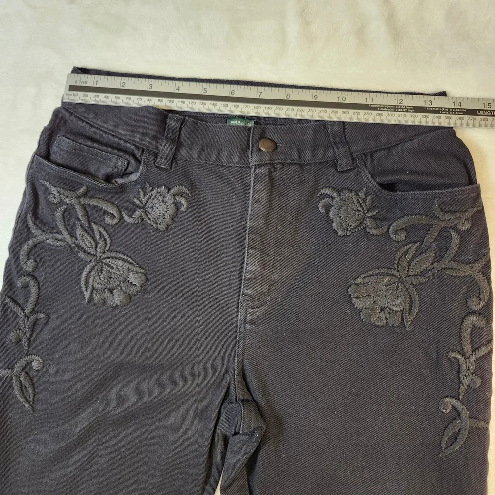 Lauren Ralph Lauren Jeans Women 8 Black Excellent Floral‎ Embroidered Bootcut